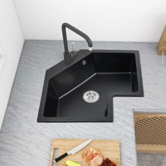 COGITIL 25-Inch Black Undermount Corner Kitchen Sink