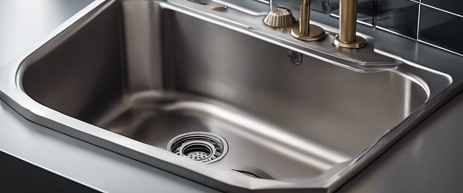 Close-up view of a stainless steel mop sink