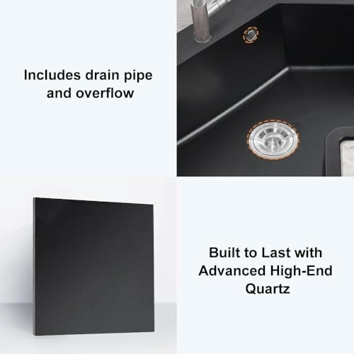 Quartz sink with drain pipe and overflow, built to last.