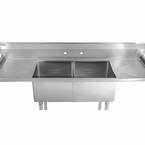 Stainless steel double-basin commercial sink with backsplash