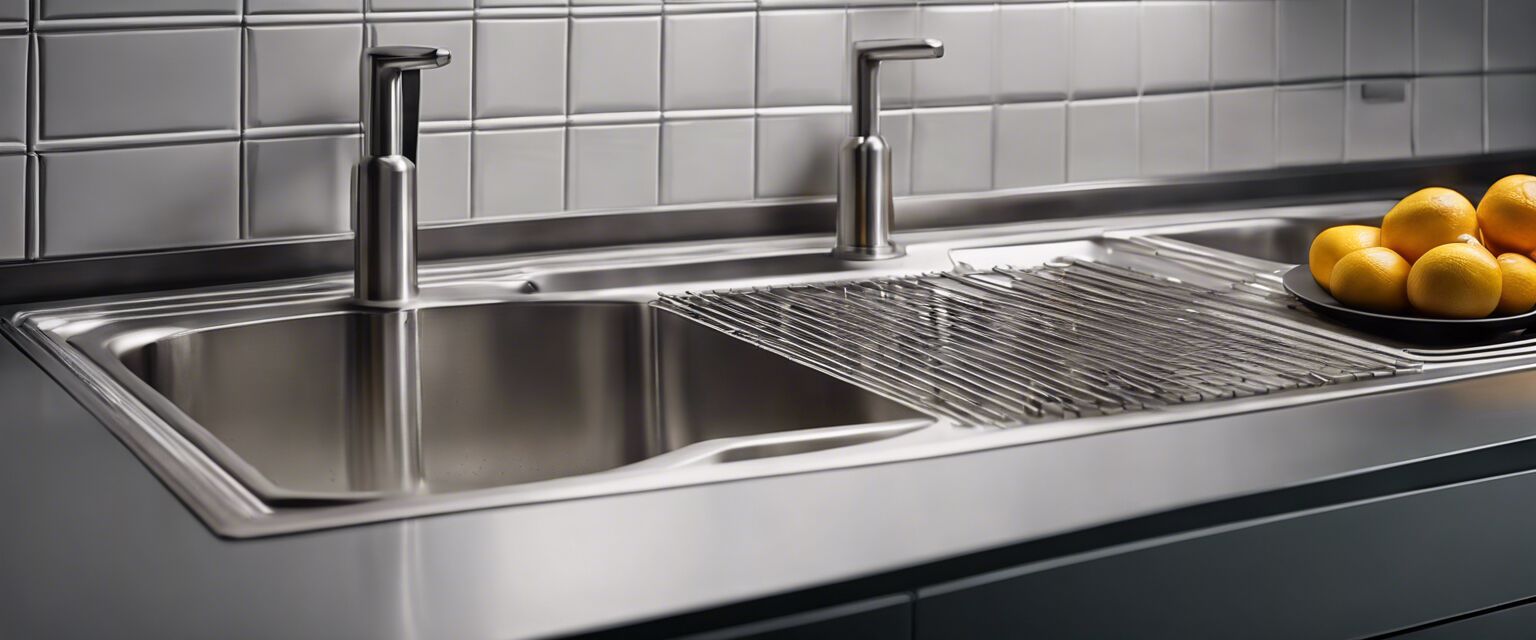 Stainless steel sink in a commercial kitchen